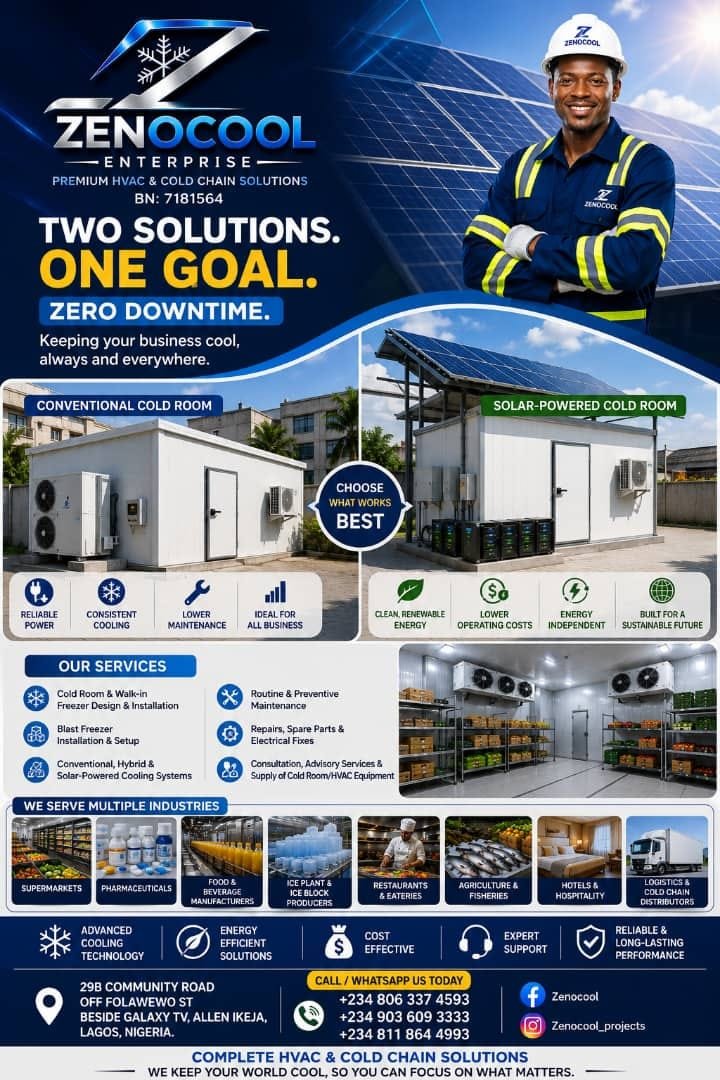 Zenocool conventional and solar-powered cold room installations, side by side